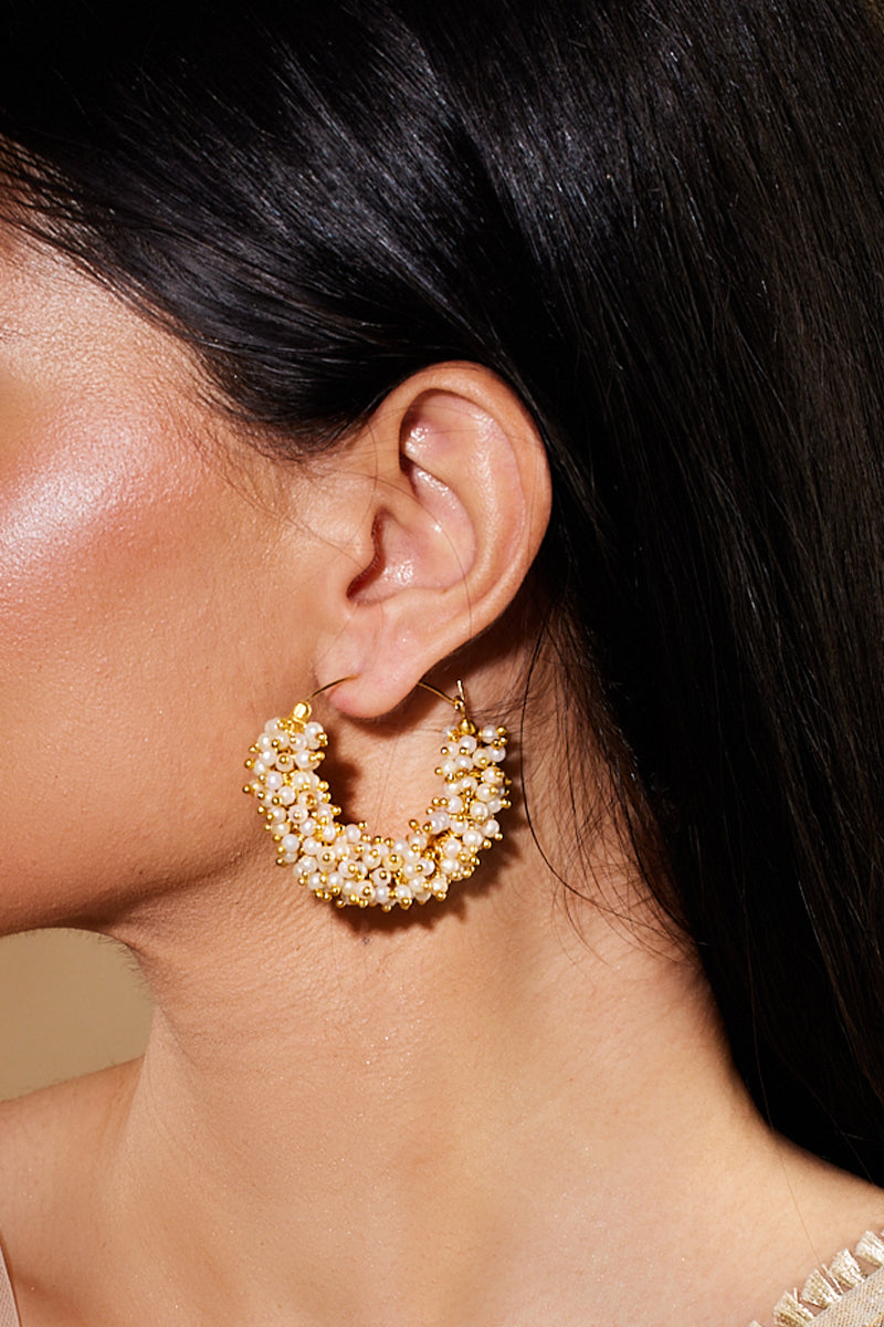 Pearl Gajra Hoops In Gold Plating