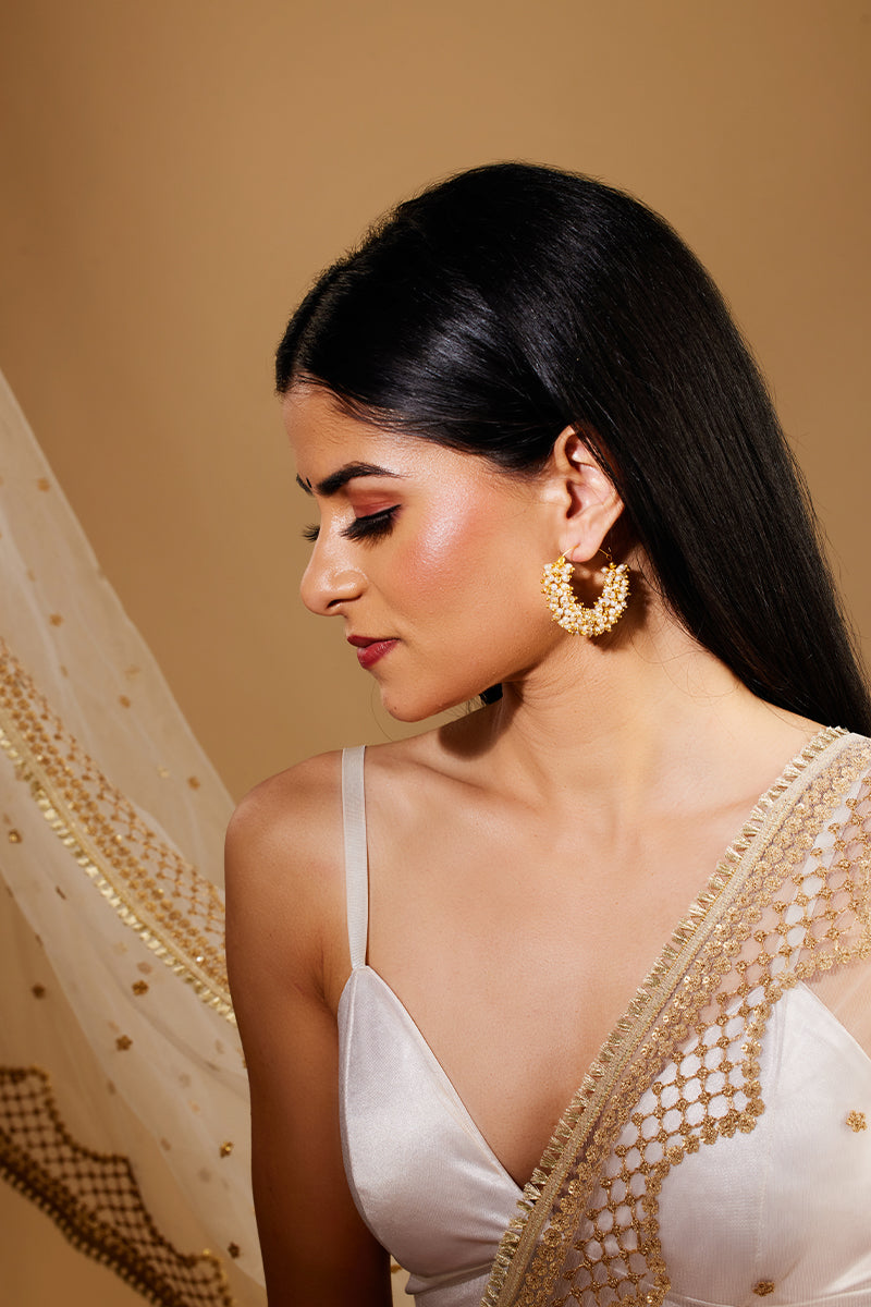 Pearl Gajra Hoops In Gold Plating