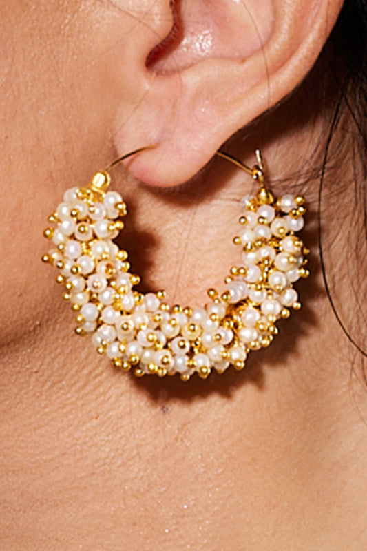 Pearl Gajra Hoops In Gold Plating