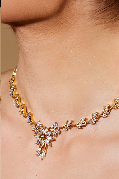 Alloy Stone-Studded Gold-Plated Necklace Set