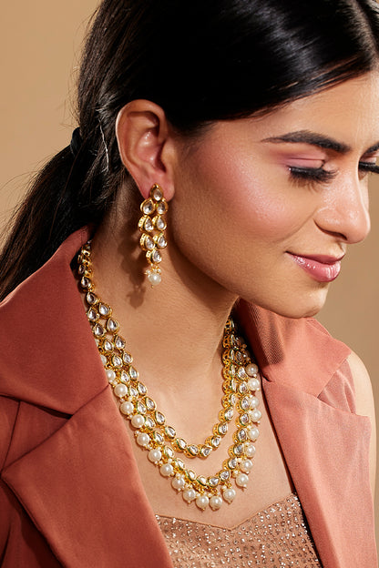 Kundan Pearl-Studded Double-Layered Jewellery Set