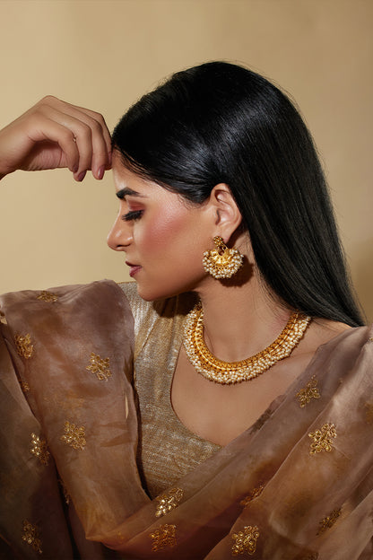 Gold-Plated Alloy Jewellery Set with Pearls