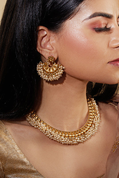 Gold-Plated Alloy Jewellery Set with Pearls