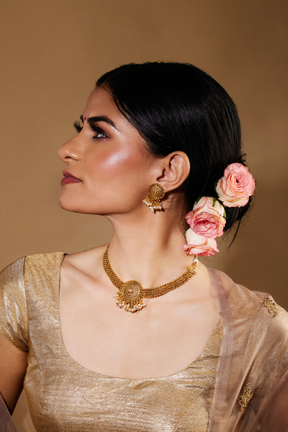 Gold-Plated Pearl-Studded Choker Jewellery Set