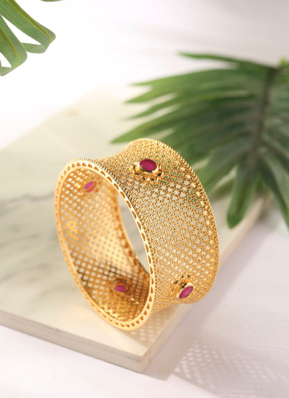 Gold Cuff with Pink Stone Accents