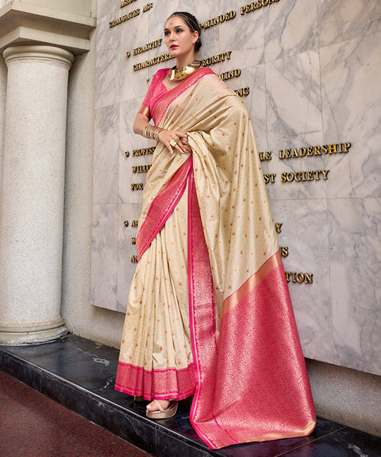Royal Ivory & Pink Banarasi Art Silk Saree