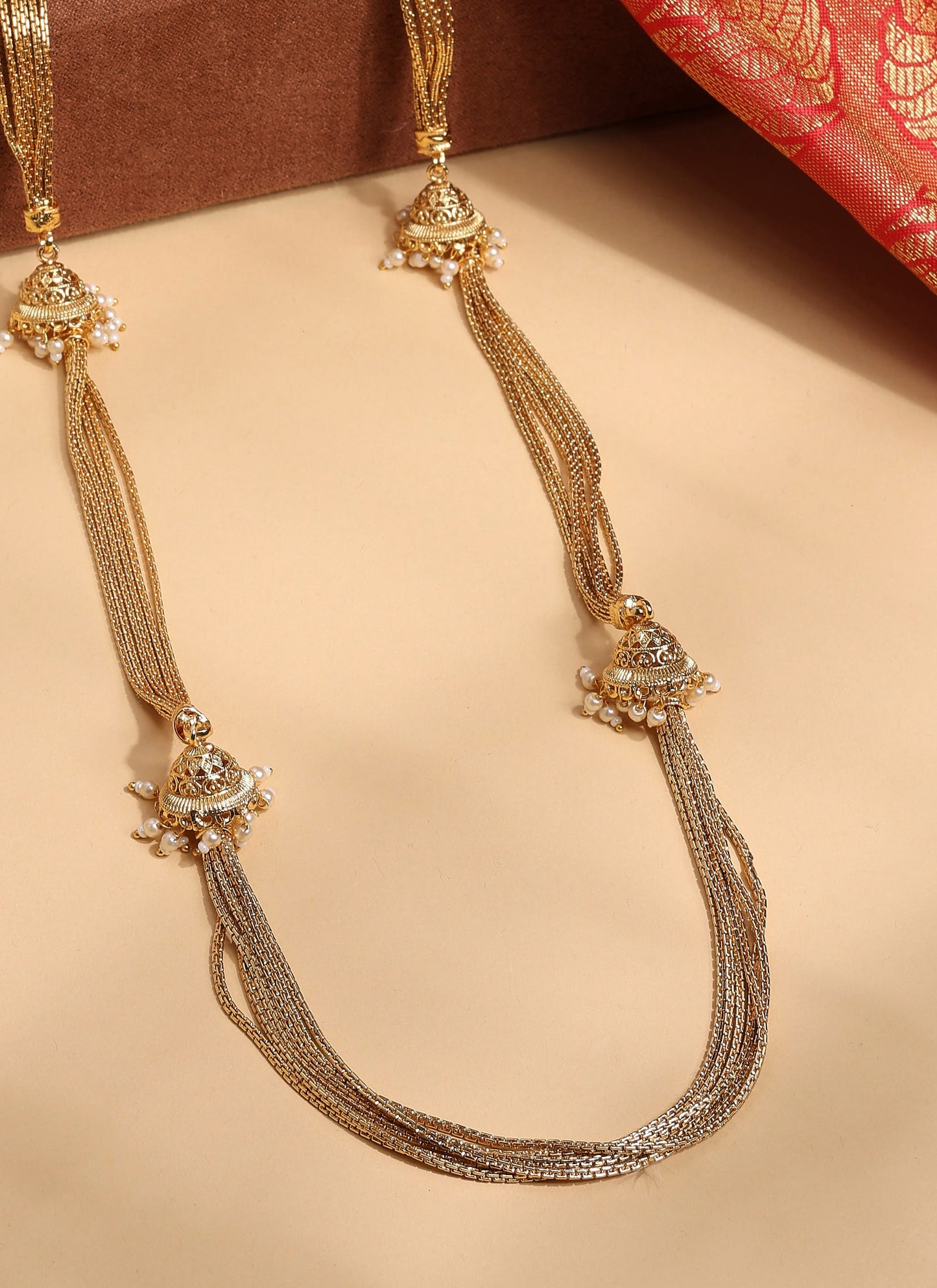 Pearl Chain Necklace Set with Matching Jhumkas