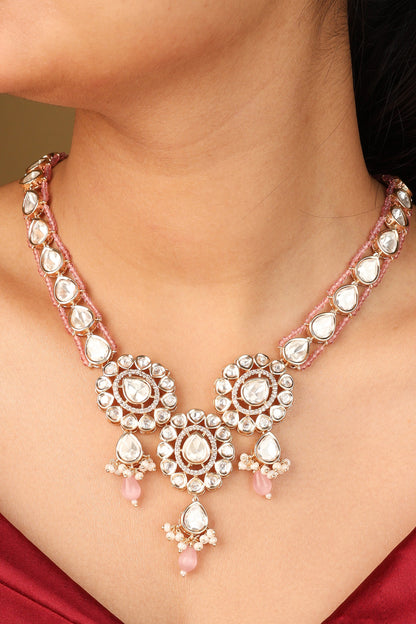 Uncut Kundan Necklace with Pink Pearls