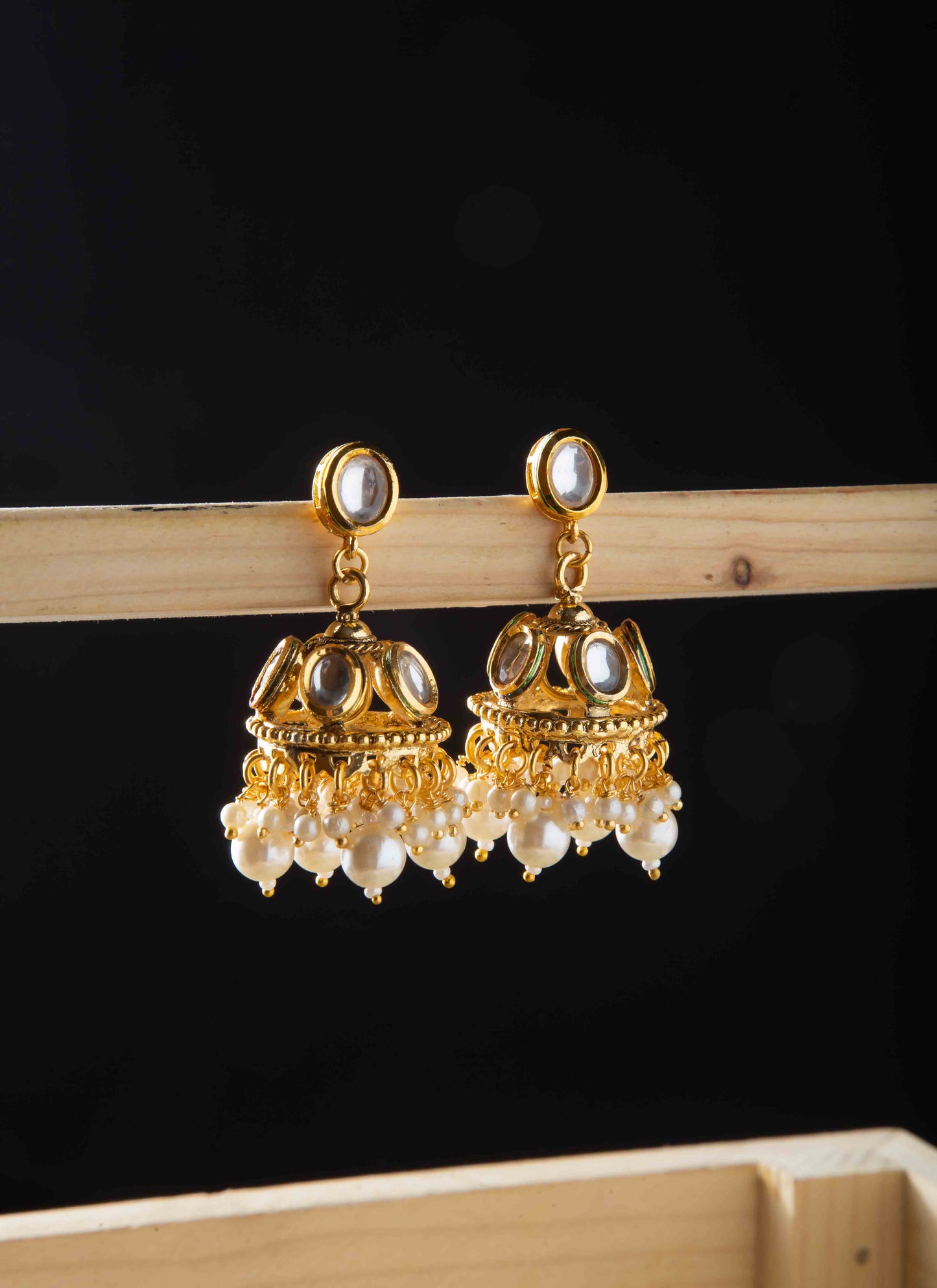 Moissanite Polki Kundan Jhumka Earrings