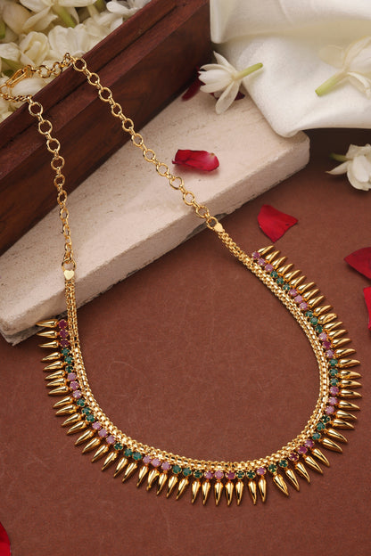 Gold Plated Choker and Stone Studded Necklace Set