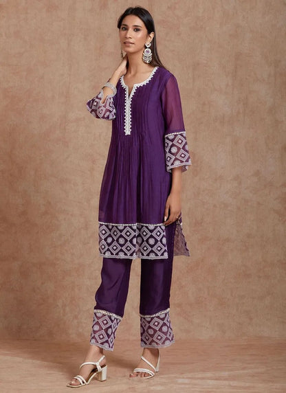 Silk Blend Fabric Embroidered Work Straight Cut Kurta, Pant, and Dupatta Set