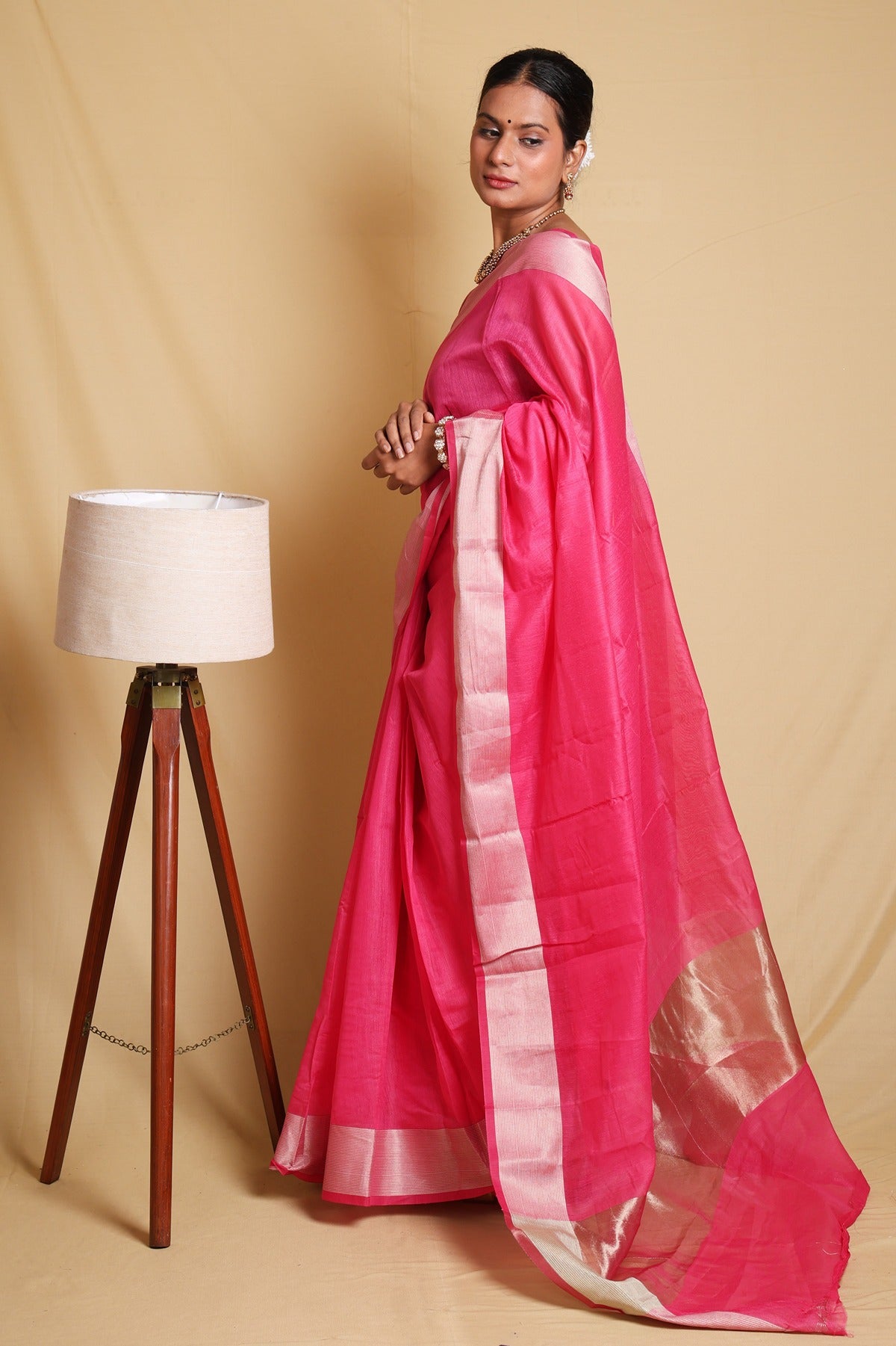 Timeless Pink Plain Cotton Saree with Elegant Blouse