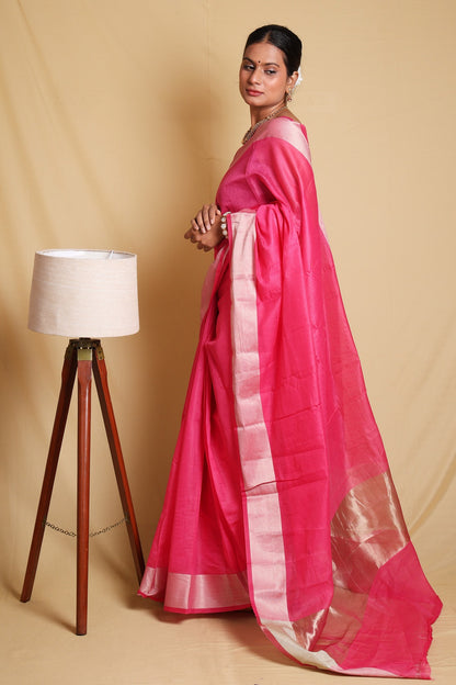 Timeless Pink Plain Cotton Saree with Elegant Blouse