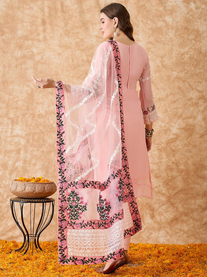 Semi Stitched Pakistani Suit in Baby Pink Georgette