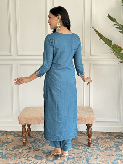 Rama Embroidered Viscose Blend Fabric Straight Kurta, Pant, and Dupatta Set