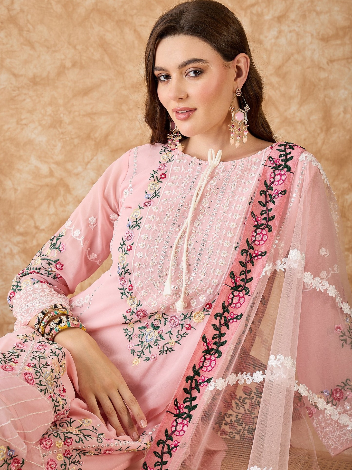 Semi Stitched Pakistani Suit in Baby Pink Georgette