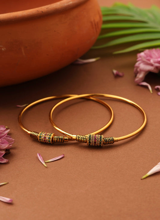 Gold-Plated Plain Bangles with Stone-Studded Center Ball