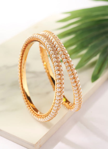 Set of two Gold Bangles with Pearl Detailing