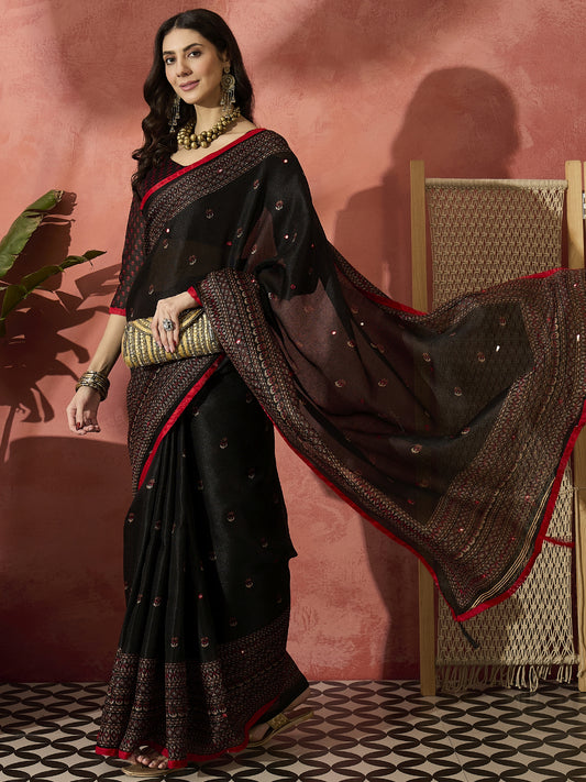 Regal Black Zari Woven Saree with a Timeless Appeal