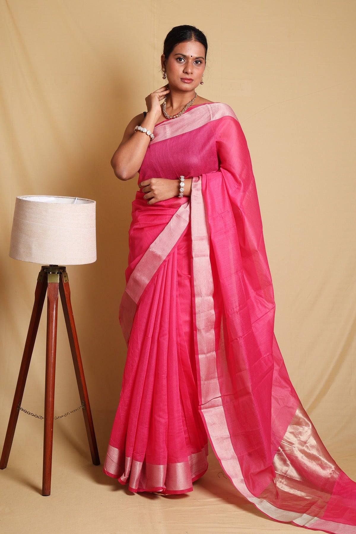 Timeless Pink Plain Cotton Saree with Elegant Blouse