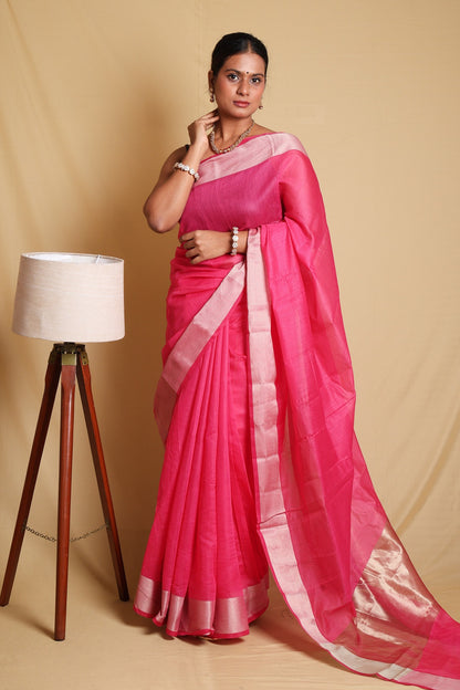 Timeless Pink Plain Cotton Saree with Elegant Blouse