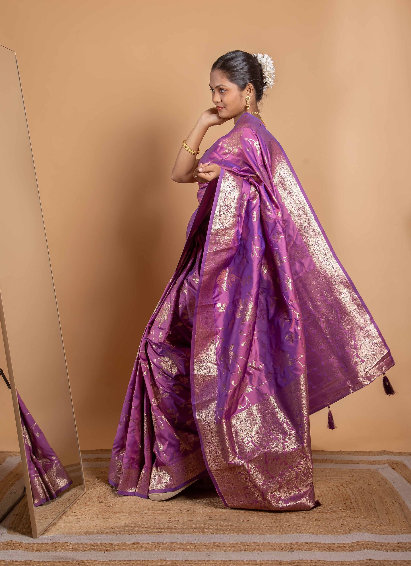 Royal Purple Zari Woven Saree with Floral Vine Motifs
