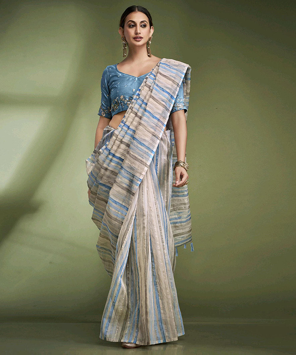 Earthy Striped Crushed Tissue Saree