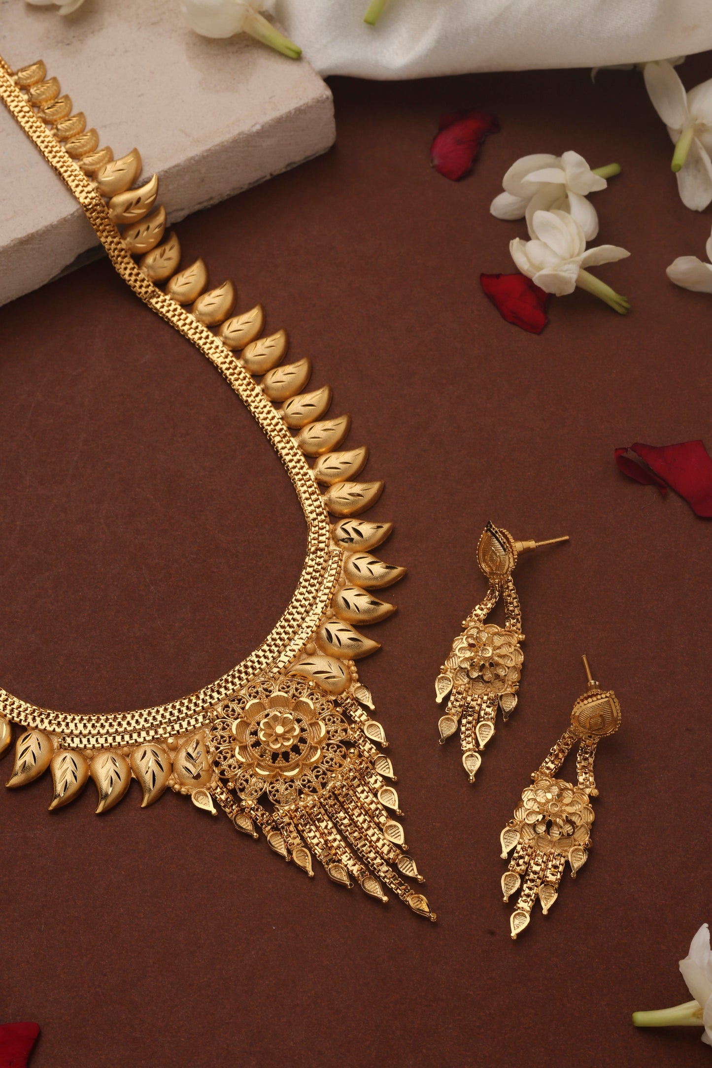 Gold Plated Long Necklace Set with Kari Accents