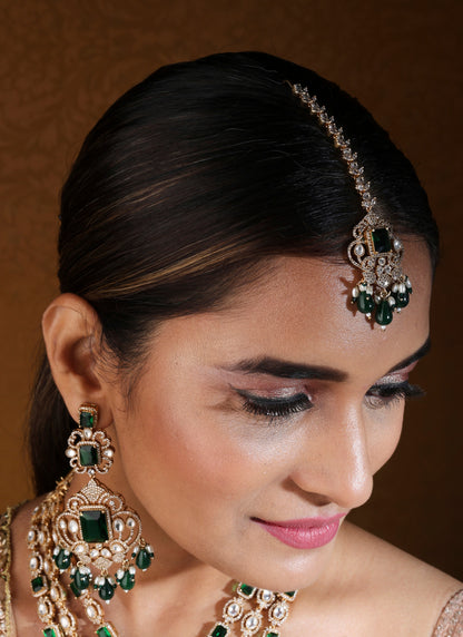 Bridal Layer Necklace with Green Emerald and American Stones