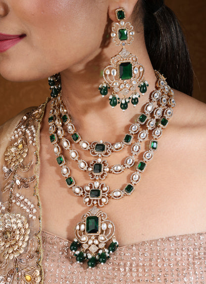 Bridal Layer Necklace with Green Emerald and American Stones