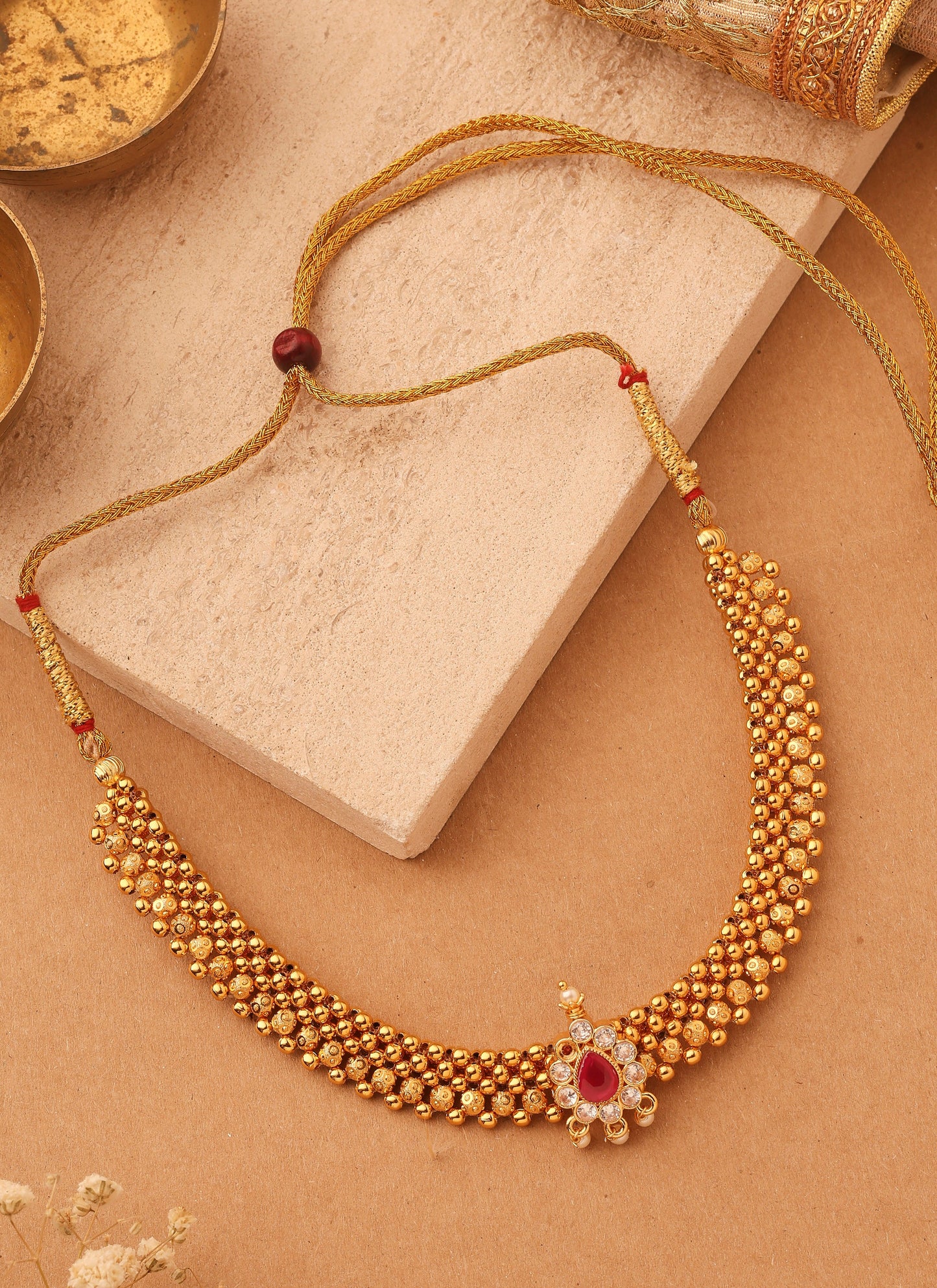 Floral Harmony Gold Plated Necklace with Jhumkis