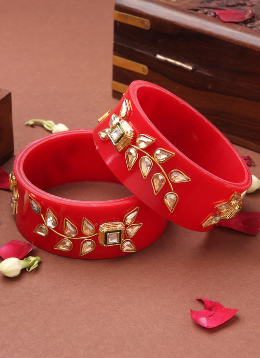 Rajwadi Red Bangles with Kundan Work