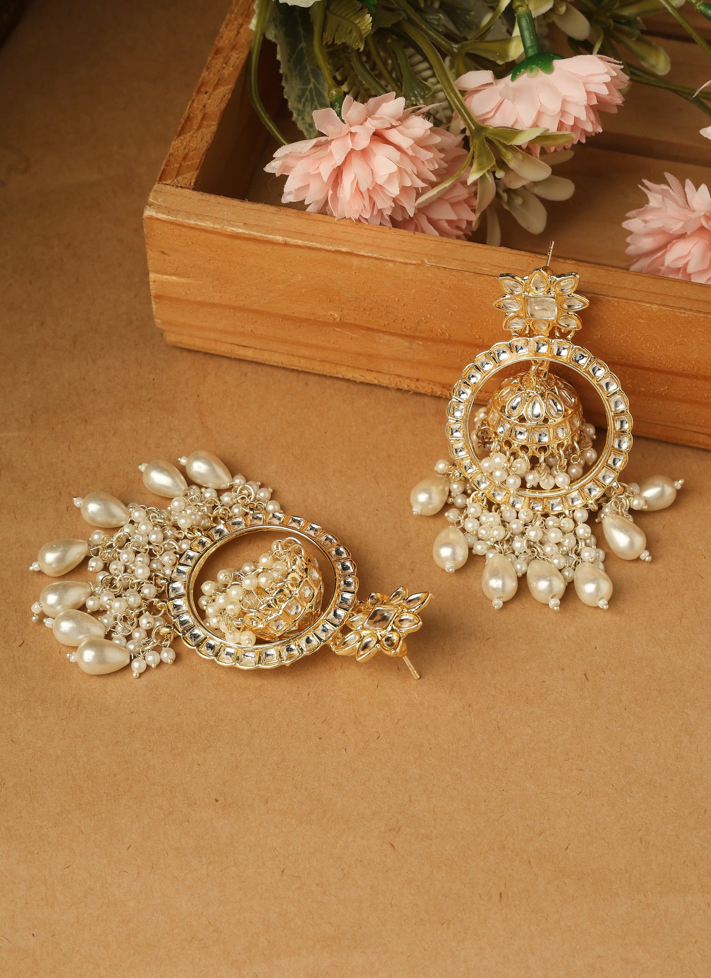 Unique American Diamond Jhumka Dangler Earrings with Pearl Detail