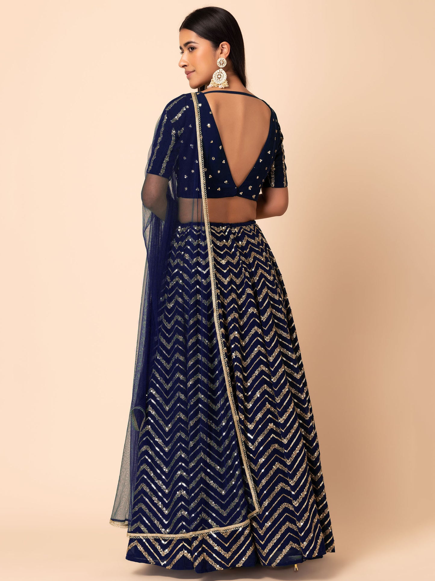 Blue Zari & Sequins Embroidered Georgette Lehenga Choli