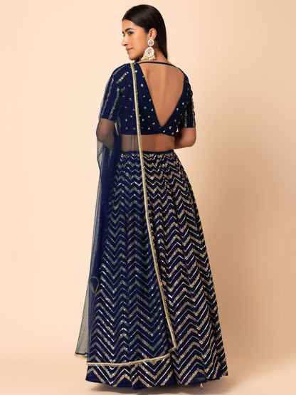 Blue Zari & Sequins Embroidered Georgette Lehenga Choli