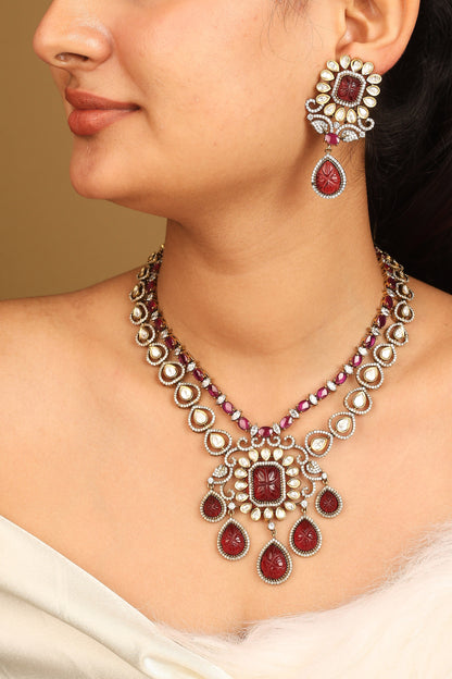 Royal Red Kundan Necklace Set