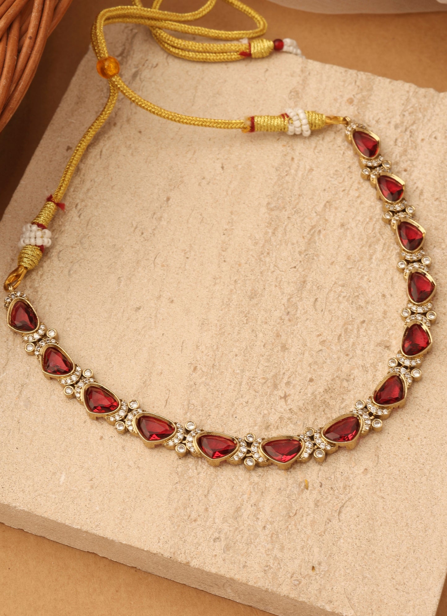 Crimson Elegance Gold Plated Necklace Set