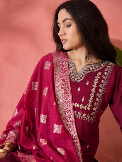 Dark Magenta Roman Silk Kurta Set