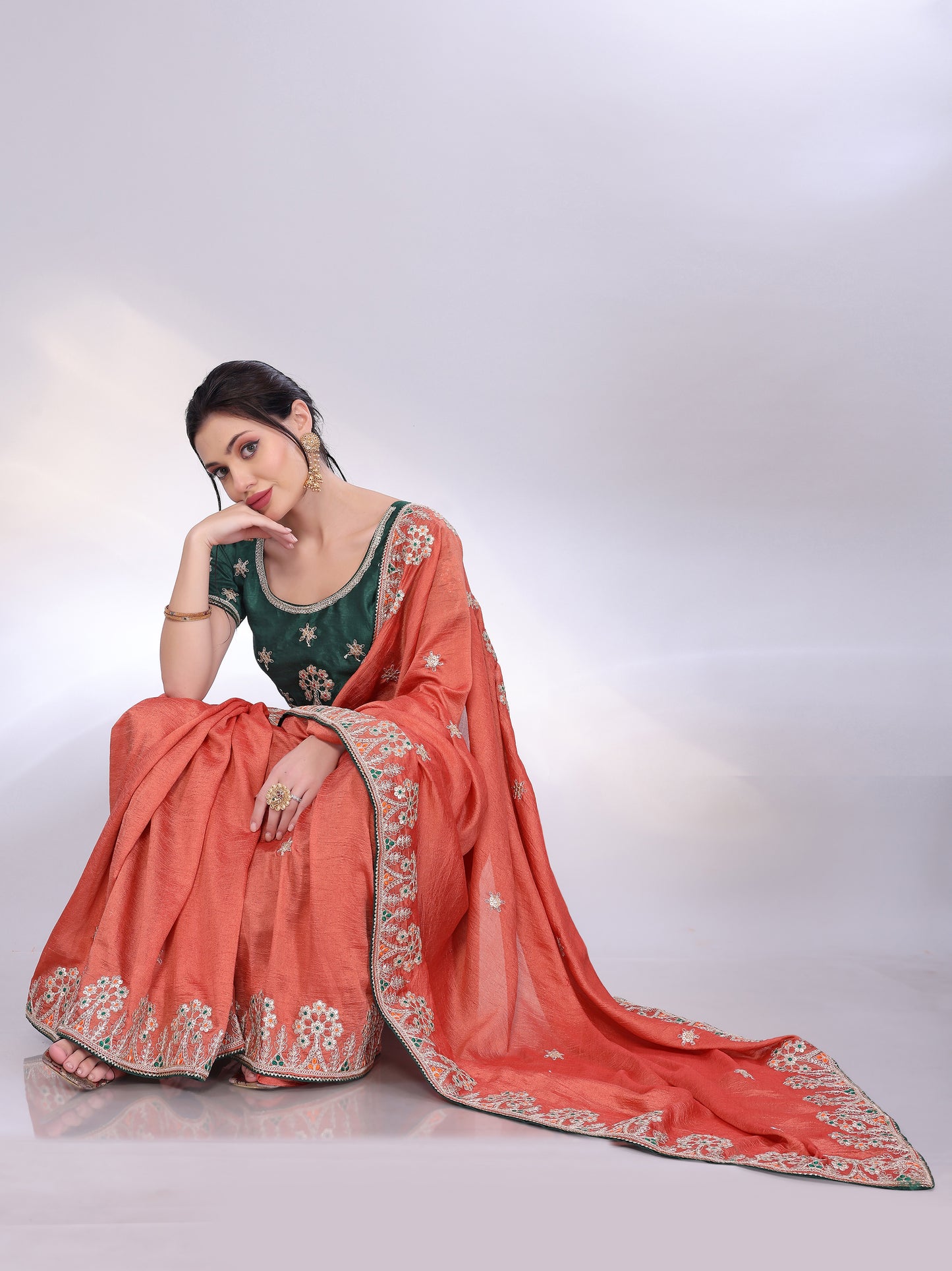 Rust Orange Art Silk Saree with Embroidered Border