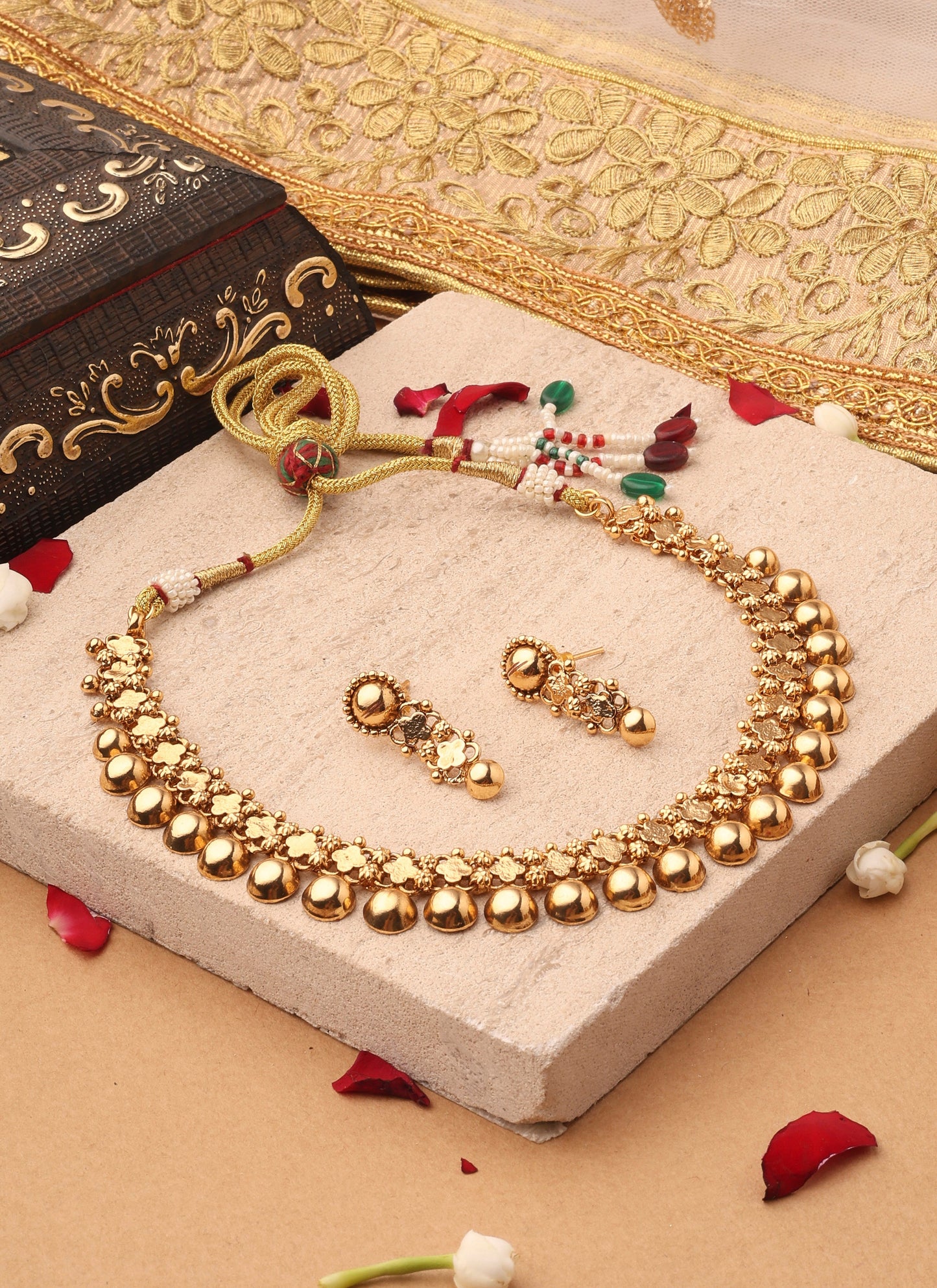 Golden Clove Charm Necklace and Earring Set