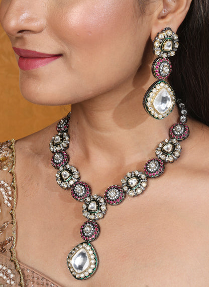 Kundan Stone Necklace Set with Jaipur Jadau Work