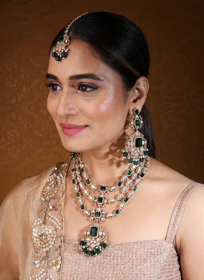 Bridal Layer Necklace with Green Emerald and American Stones