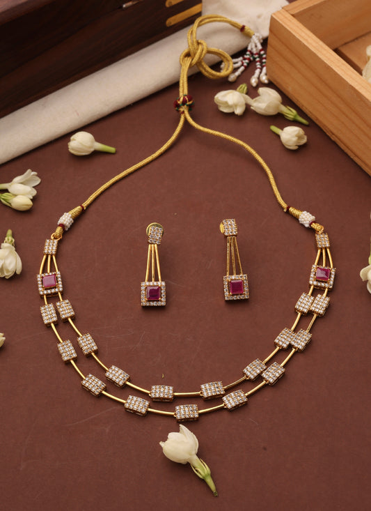 Gold Plated Necklace Set with American Diamonds