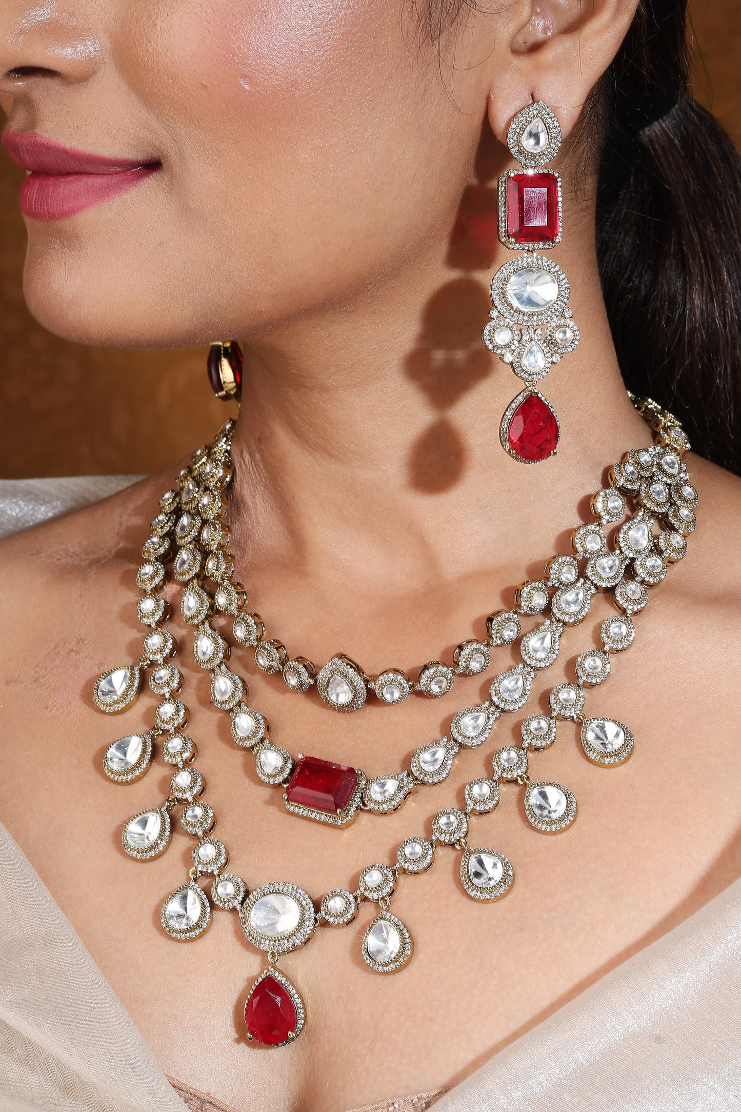 Layered Necklace with American Stones and Red Stones