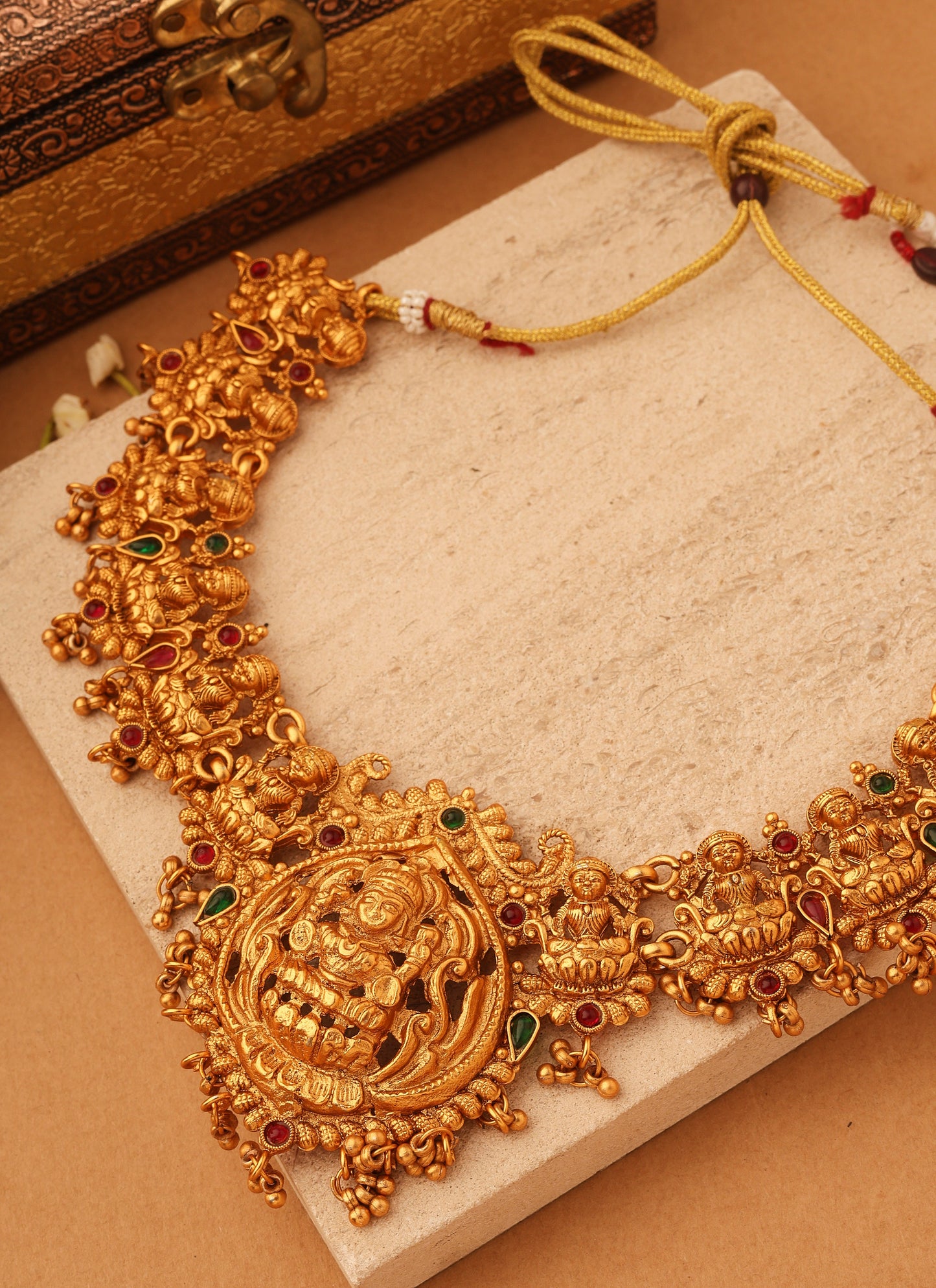 Gold Plated Temple Necklace Set with Goddess Motif