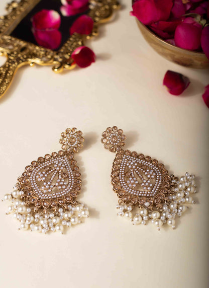 Gold Plated Pearl Jhumka Earrings