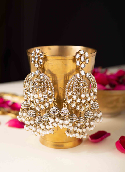 Mehendi Kundan Pearl Jhumka Earrings