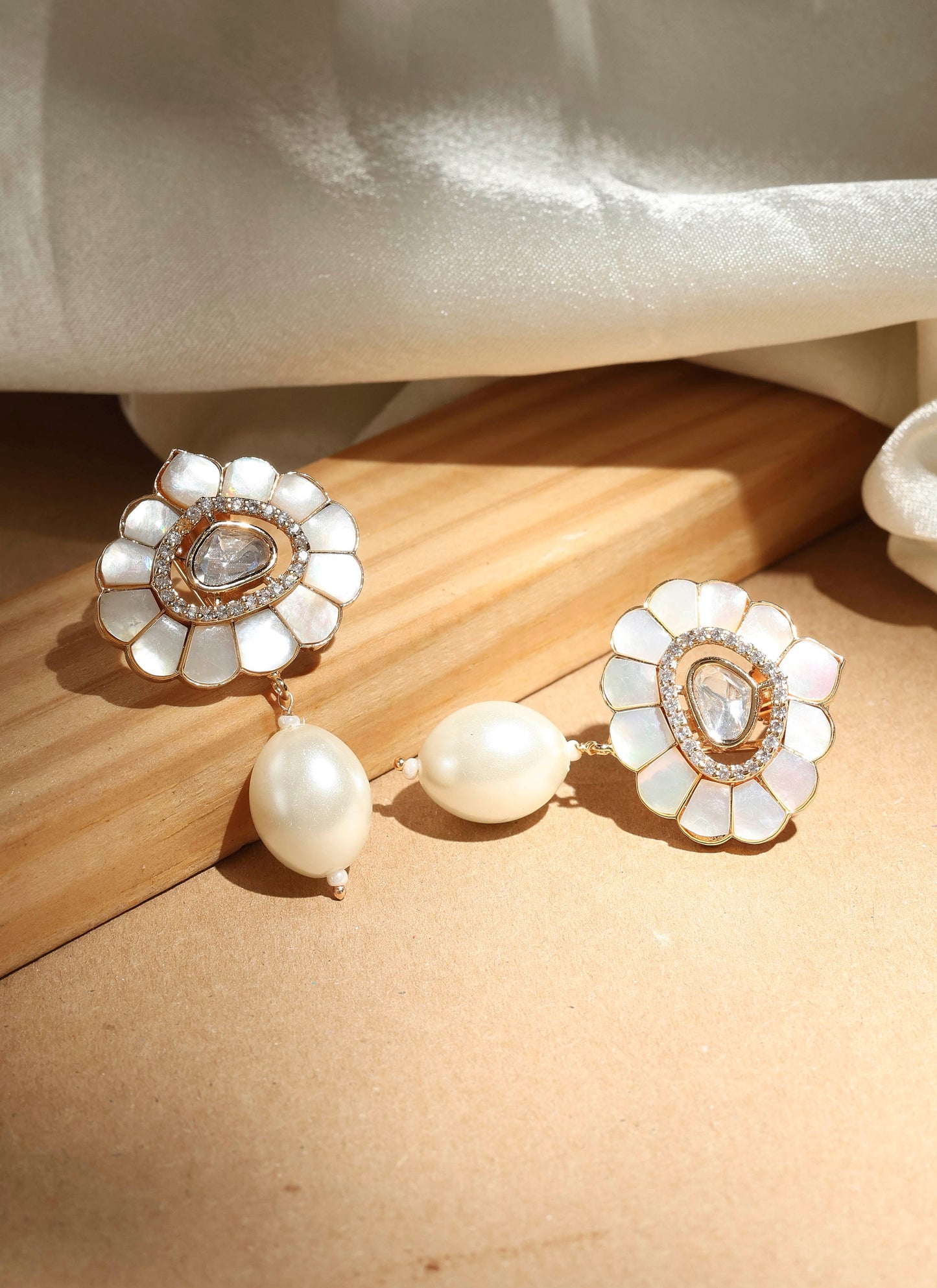 Statement Studs with Monalisa White Stone and Pearl Drops