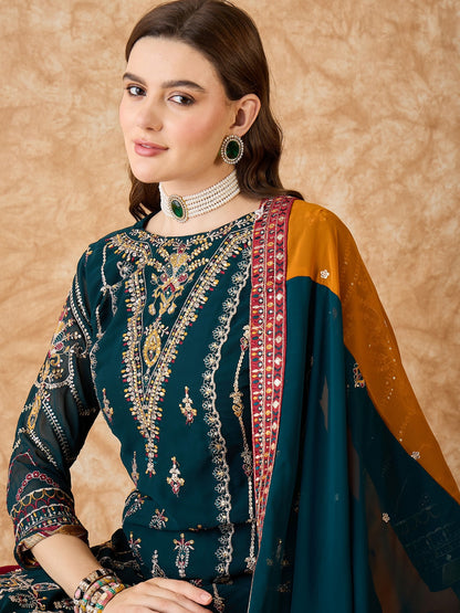 Semi Stitched Pakistani Suit in Rama Georgette