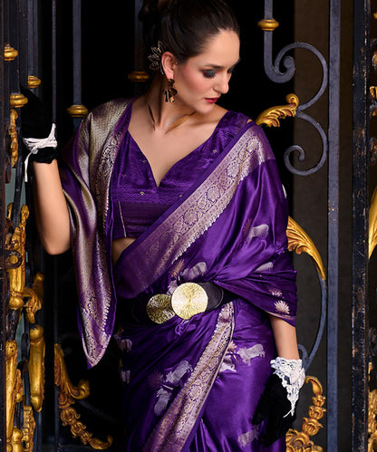 Majestic Purple Art Silk Zari Woven Saree with Elegant Animal Motifs